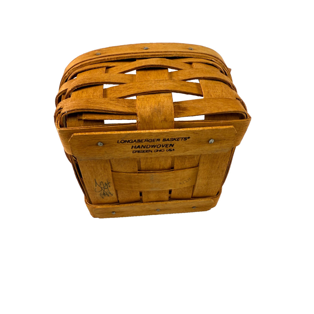 1994 Longaberger Sweet Basil Basket w/Striped Liner 5"L x 5"W x 2.5"H - Picture 3 of 3